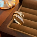 Detail eines vergoldeten Gürtelschnallenrings mit Zirkonia-Steinen in einer Schmuckschatulle - Einstellbar Offen / Gold
