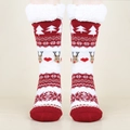 Thick red Christmas knit socks with reindeer patterns and white sherpa fleece lining - One Size / Retro Red White Reindeer