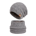 Ensemble bonnet tricoté et cache-col gris chiné avec doublure polaire chaude - Ensemble deux pièces / Mélange Gris
