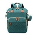 Teal multipurpose diaper backpack with brown leather trim and quilted front pocket - Green