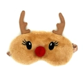 Cute plush reindeer sleep mask with brown antlers and soft faux fur texture - Deer