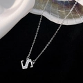 S925 sterling silver alphabet pendant necklace with sparkling rhinestones on black velvet - 925 Silver / Silver (Letter S)