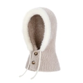 Passamontagna balaclava beige in maglia con bordo in pelliccia e bottoni ambra - Cachi