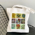 Canvas tote bag with Van Gogh floral prints including Sunflowers and Irises artwork - Floral Masterpiece Grid (STD525-Q)