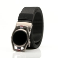 Cintura da uomo in tela di nylon nera con fibbia automatica in metallo grigio e righe colorate - F152 Fibbia a Strisce Rosso Bianco Blu (Nero)
