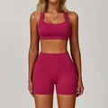 Women's deep rose pink yoga set with sports bra and high-waisted biker shorts - M / Rose Red-Shorts Set