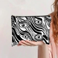 Detail of canvas makeup bag with surreal eye print and durable metal zipper closure - Black And White Line Art Eye (jiayingpbb0429)