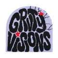 Detail of lavender knit beanie with black graffiti letters and red star embroidery - 10-Light Grey with Black Letters