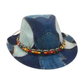 Kinder cowboyhoed van patchwork denim versierd met kleurrijke etnische kralen - Kindermaat / Koningsblauw
