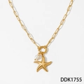 Golden starfish and pearl paperclip chain necklace for women in nautical style - Starfish Pearl Necklace / Gold(DDK1755)
