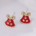 Boucles d'oreilles Cheongsam en émail rouge avec base dorée cadeau de Noël élégant - Style Tête d'Élan 5