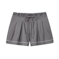 Women's casual grey poplin shorts with white trim and adjustable drawstring waist - XS / Shorts Only