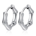 Pendientes de aro de acero inoxidable plateado con diseño geométrico de bambú - Oro de 18K / Sección de Bambú Color Acero