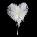 Elegant white ostrich feather heart cake topper with pearl details and ribbon bow - Beige / 3 Pcs