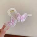 Elegant cream resin hair claw clip with pink embroidered butterflies and pearls - 43# Pink Butterfly Claw Clip with Pearls
