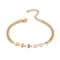 Detail of gold-plated curb chain bracelet featuring colorful enamel bead accents - Circle Bead Decor