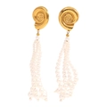 Elegante 18K vergulde schelp oorbellen met lange parelkwastjes voor strandstijl - Imitatie Parel Kwastje Conch Oorknopjes / Goud