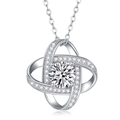 Elegant silver four-leaf clover necklace with round-cut crystal and sparkling zirconia accents - Intertwined Oval Style (P13528) - 1ct + GRA Certificate
