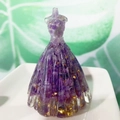Princess dress figurine with purple crystals and gold foil flakes in resin - Amethyst