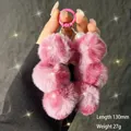 Pink plush ball charm with faux pearl and hook, measuring 130mm long and 27g in weight - Pink Leopard