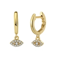 Gold plated S925 silver evil eye earrings featuring sparkling white zircon accents - Gold Evil Eye Charm Earrings / Gold Evil Eye