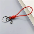 Handmade red leather keychain with vintage horseshoe buckle and metal ring accessory - Red Leather Silver Horseshoe Buckle with Bead