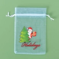Christmas organza drawstring gift bag with Santa Claus pattern on green background - Style 3 / 10*15cm