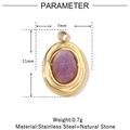 Detailed view of oval purple natural stone pendant with 11x7mm dimensions and gold steel frame - VG845-Gold Oval Purple Stone (Pack of 3)