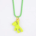 Cute green teddy bear pendant necklace with matching woven chain for women's fashion - Light Green + Yellow