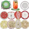 8-piece set of sparkling DIY fruit diamond painting coasters with metal storage rack - Colorful Fruit Slices Style (BD997)