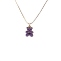 Joli collier doré avec pendentif ours violet et détail cœur sur fond blanc épuré - Violet