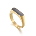 Golden titanium steel oval ring featuring black enamel inlay and minimalist geometric design - Gold Black Style (KR101361-KFC)