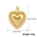 Macro detail of gold-plated heart pendant with dimensions 31x25mm and 4.8g weight - A0195 Spiky Heart