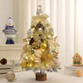 60cm flocked mini Christmas tree with gold ornaments, pine cones and warm LED lights - 60cm Yellow Set (With Lights)