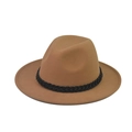 Classic camel wool felt fedora hat featuring a stylish thick black chain band decoration - Fruit Green with White Chain