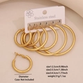 Set of 3 pairs golden geometric hoop earrings in various sizes 2.5cm 3.5cm 4.5cm - Classic Round (2# Round)