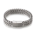 Herren Armband aus silberfarbenem Edelstahl mit gewebter Doppelkiel-Kette und flacher Schließe - 18cm / Stahlfarbe