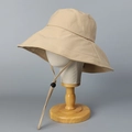Beige wide-brim sun hat for women with adjustable chin strap and canvas texture - M (56-58cm) / Khaki