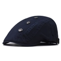Detail of navy flat cap with Freestyle embroidery and silver metal eyelet hardware - Adjustable / Navy Blue