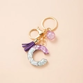 Letter C resin keychain with purple glitter, silk tassel and gold lobster clasp - Letter C