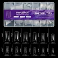 Detailed size chart showing 12 coffin nail tip dimensions for professional manicure use - Style 09