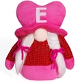 Pink heart hat gnome doll with letter E and long braids for Valentine decoration - E Letter Gnome