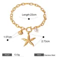 18k gold plated stainless steel ocean bracelet with starfish shell charms and pearl - Gold JDBW2403024