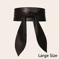 Plus size black faux leather waist cincher with decorative bow tie and wide streamers - Plus Size / Black