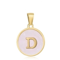 Pendentif rond doré avec nacre rose et lettre D gravée en acier titane 18k - D-Coquille Rose