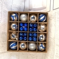 Detail of 16 mixed blue and silver Christmas balls in a kraft box for tree decoration - Royal Blue 44pcs Gift Box Set