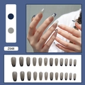 Faux ongles ballerine bleu foncé et gris avec strass et style French nails, 24pcs - Français Gris Translucide (Z048)