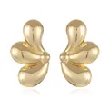 Close-up of golden geometric waterdrop earrings with a polished liquid metal finish - Style 4 Gold