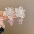 Pince à cheveux fleur en acrylique blanc irisé avec perles en cristal violet et pistil doré - Pendentif fleur en acrylique blanc irisé et cristal (Tige d'oreille en argent)