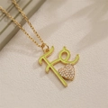 Gold Fe letter heart necklace with light green enamel and pavé micro-inlay finish - Fluorescent Green